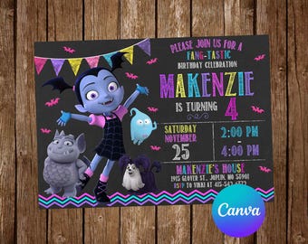 Invitación de cumpleaños de Vampirina, invitación de cumpleaños de Vampirina, invitación de Vampirina, invitación editable de Vampirina, tarjeta digital de Vampirina.