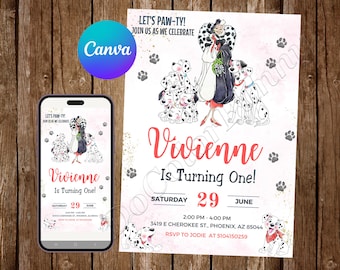 101 Dalmatians Invitation Birthday Party 101 Dalmatians Birthday Invitation 101 Dalmatians Watercolor Editable Invitation