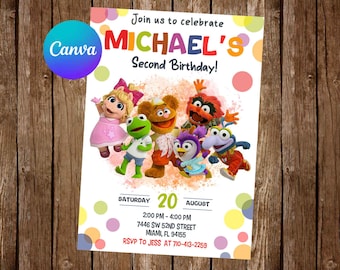 Convite de Aniversário dos Muppet Babies | Convite de Aniversário dos Muppet Babies | Convite Editável dos Muppet Babies | Cartão Digital para Imprimir