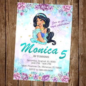 Faire-part jasmin Faire-part aquarelle jasmin Faire-part princesse jasmin Anniversaire jasmin Fête jasmin Invitation princesse jasmin