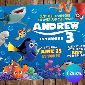 Finding Nemo Invitation Birthday Party Finding Nemo Birthday Invitation Finding Dory Editable Invitation Digital Printable Card