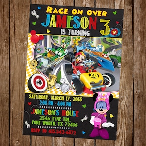 Uitnodiging Mickey Mouse en Roadster Racers Mickey en de Roadster Racers Uitnodiging Mickey Mouse Clubhouse-uitnodiging Mickey Mouse Invite