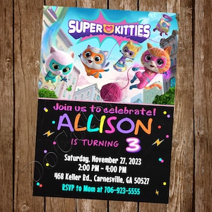 Invitation Super chatons Super chatons Anniversaire Super chatons Fête Super chatons Inviter Super chatons Super chatons numérique Imprimable