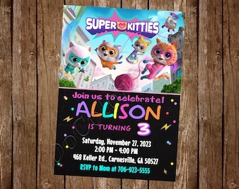 Super Kitties Invitation Super Kitties Birthday Super Kitties Party Super Kitties Invite Super Kitties Digital Super Kitties Printable