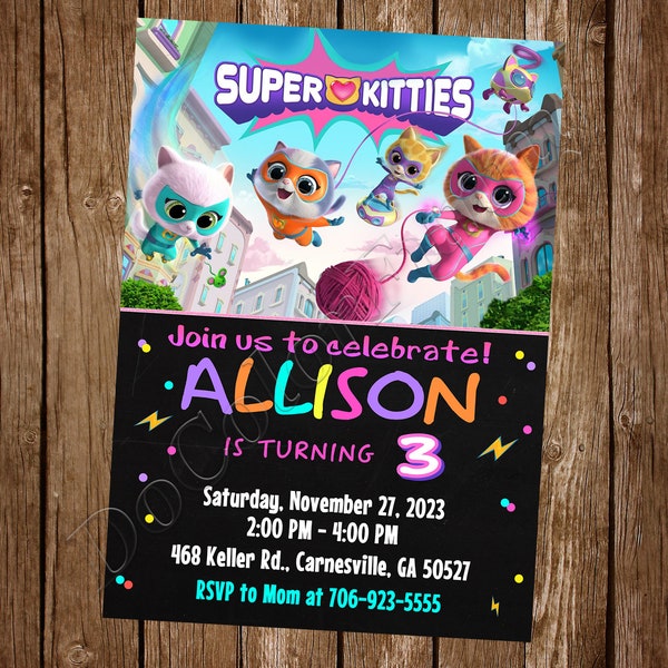 Super Kitties Invitation Super Kitties Birthday Super Kitties Party Super Kitties Invite Super Kitties Digital Super Kitties Printable