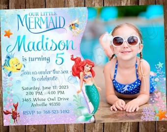 Invitación de La Sirenita Invitación de Ariel Invitación de fiesta de cumpleaños de La Sirenita Invitación de fiesta de cumpleaños de Ariel Fiesta de La Sirenita