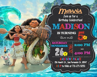 Moana-uitnodiging Moana-verjaardagsfeestje Moana-feest Moana-uitnodiging Moana-kaart Moana digitale kaart Moana-uitnodigingen