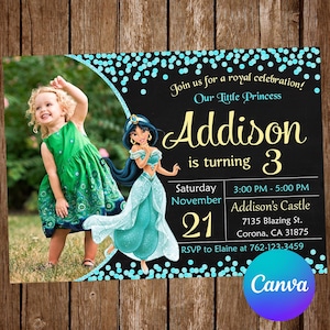 Princess Jasmine Invitation Birthday Party Jasmine Birthday Invitation Jasmine Editable Invitation Jasmine Digital Card
