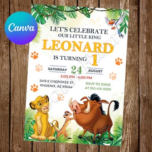 Lion King Invitation Birthday Party Lion King Birthday Invitation Lion King Editable Invitation Lion King Digital Printable Card