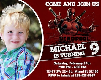 Deadpool-inbjudan Deadpool-födelsedagsfestinbjudan Deadpool-festinbjudningar Deadpool digital fil Deadpool utskrivbar