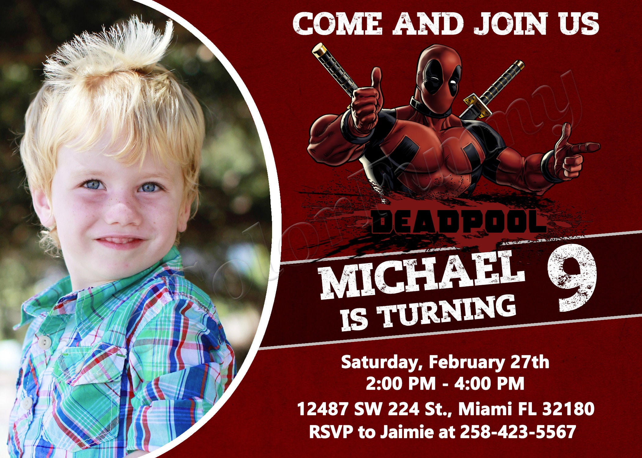 Deadpool Invitation Deadpool Birthday Party Invitation Etsy