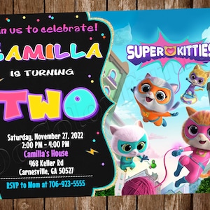 Invitation Super chatons Super chatons Anniversaire Super chatons Fête Super chatons Inviter Super chatons Super chatons numérique Imprimable