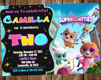 Super Kitties Invitation Super Kitties Birthday Super Kitties Party Super Kitties Invite Super Kitties Digital Super Kitties Printable
