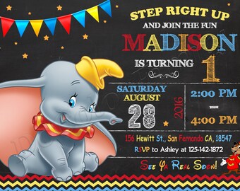 Dumbo Invitation Baby Dumbo Birthday Invitation Dumbo Party Baby Dumbo Invite Dumbo Invitation Circus Invitation Dumbo Baby Shower
