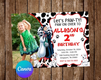 101 Dalmatians Invitation Birthday Party 101 Dalmatians Birthday Invitation 101 Dalmatians Editable Invitation