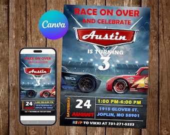 Cars Invitation Birthday Party Cars Birthday Invitation McQueen Invite Cars Editable Invitation Cars Digital Printable Card