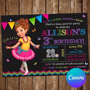 Convite Fancy Nancy Festa de Aniversário Convite Fancy Nancy Aniversário Convite Fancy Nancy Editável Cartão Fancy Nancy Digital Imprimível