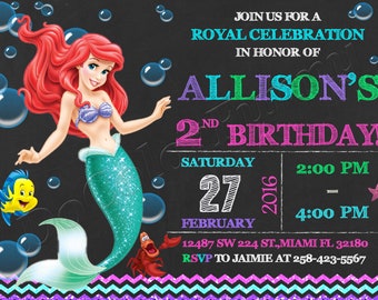 Invitación de La Sirenita Invitación de Ariel Invitación de fiesta de cumpleaños de La Sirenita Invitación de fiesta de cumpleaños de Ariel Fiesta de La Sirenita