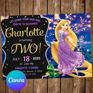 Rapunzel Invitation Birthday Party Tangled Birthday Invitation Tangled Invite Princess Rapunzel Editable Invitation Digital Card