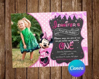 Minnie Maus Einladung Geburtstagsparty Minnie Maus Geburtstagseinladung Minnie Maus bearbeitbare Einladung Digital druckbare Karte