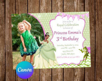 Prinses Tiana uitnodiging verjaardagsfeestje Tiana verjaardagsuitnodiging Tiana nodigt Tiana bewerkbare uitnodiging Tiana digitale kaart