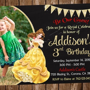 Invitación de Bella Invitación de Princesa Bella Invitación de Cumpleaños de Bella Fiesta de Bella Invitación de Princesa Bella