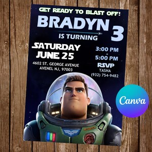 Lightyear Invitation Birthday Party Lightyear Birthday Invitation Lightyear Editable Invitation Lightyear Digital Printable Card