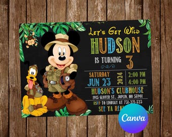 Mickey Mouse Safari Invitation Birthday Party Mickey Mouse Birthday Invitation Mickey Mouse Editable Invitation Digital Printable Card