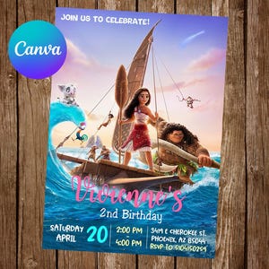Convite Moana Festa de Aniversário Convite Moana Convite Moana Convite Editável Moana Cartão Digital