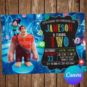 Wreck It Ralph Invitation Birthday Party Wreck It Ralph Birthday Invitation Wreck It Ralph Editable Invitation Wreck It Ralph Digital Card
