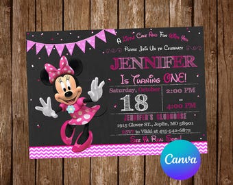 Minnie Maus Einladung Geburtstagsparty Minnie Maus Geburtstagseinladung Minnie Maus bearbeitbare Einladung Digital druckbare Karte