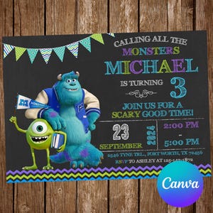 Invito di mostri Festa di compleanno Invito di compleanno dell'Università di Monsters Invito modificabile di Monsters Inc Carta digitale