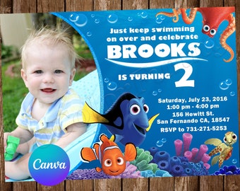 Finding Nemo Invitation Birthday Party Finding Nemo Birthday Invitation Finding Dory Editable Invitation Digital Printable Card