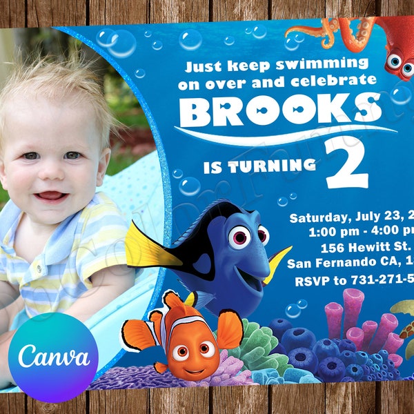 Finding Nemo Invitation Birthday Party Finding Nemo Birthday Invitation Finding Dory Editable Invitation Digital Printable Card