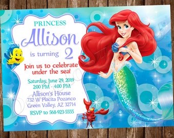 Invitación de La Sirenita Invitación de Ariel Invitación de fiesta de cumpleaños de La Sirenita Invitación de fiesta de cumpleaños de Ariel Fiesta de La Sirenita