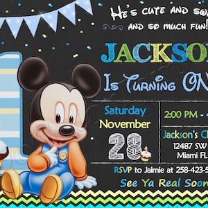 Baby Mickey Mouse Invitation Baby Mickey Mouse First Birthday Invitation Baby Mickey Mouse Birthday Invitation Baby Mickey Mouse Party