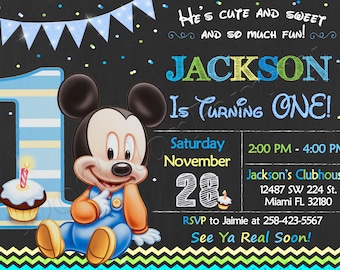 Baby Mickey Mouse Invitation Baby Mickey Mouse First Birthday Invitation Baby Mickey Mouse Birthday Invitation Baby Mickey Mouse Party