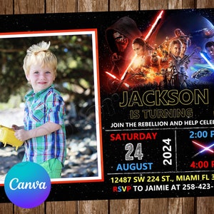 Invitation Star Wars, fête d'anniversaire, Invitation d'anniversaire Star Wars, Invitation Star Wars, Carte numérique d'Invitation modifiable Star Wars