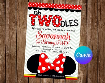 Minnie Mouse Oh Twodles Invitation Birthday Party Minnie Mouse Birthday Invitation Minnie Mouse Editable Invitation Digital Printable Card