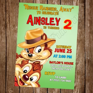 Chip N Dale Invitation Chip and Dale Invitation Chip N Dale Birthday Chip and Dale Birthday Chip N Dale Party Chip N Dale Invite