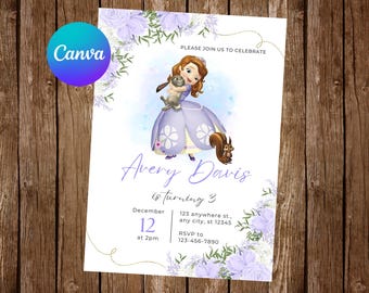 Sofia the First Invitation Birthday Party Princess Sofia Birthday Invitation Sofia the First Editable Invitation Sofia Digital Card