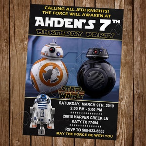 Star Wars Einladung BB8 Einladung Star Wars Geburtstagsfeier-Einladung Star Wars Party Star Wars Invite Jedi-Einladung Star Wars Digital