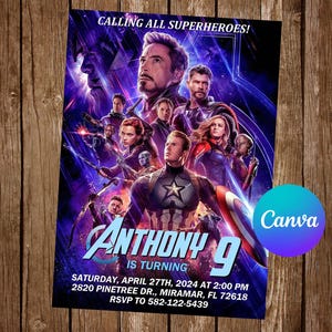 Avengers Invitation Birthday Party Avengers Birthday Invitation Avengers Editable Invitation Avengers Digital Printable Card