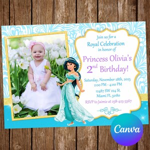 Princess Jasmine Invitation Birthday Party Jasmine Birthday Invitation Jasmine Editable Invitation Jasmine Digital Card