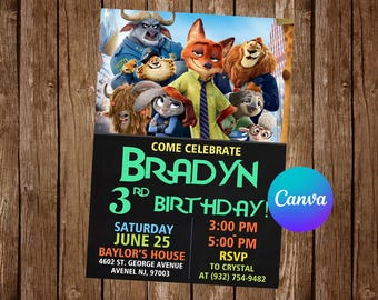 Zaproszenie na przyjęcie urodzinowe Zootopia Zaproszenie na urodziny Zootopia Zaproszenie na Zootopia Edytowalne zaproszenie Zootopia Cyfrowa karta do druku Zootopia