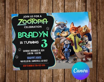 Zootopia Invitation Birthday Party Zootopia Birthday Invitation Zootopia Invite Zootopia Editable Invitation Zootopia Digital Printable Card