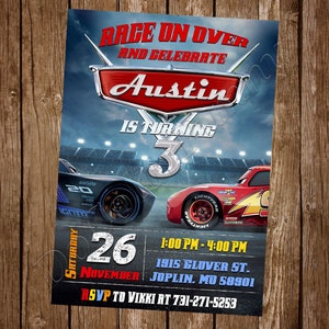 Cars uitnodiging Cars verjaardagsuitnodiging McQueen uitnodiging Cars Party Cars nodigt Cars digitale afdrukbare kaart