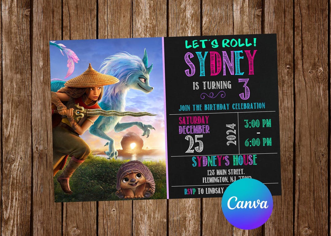 Raya and the Last Dragon Invitation Raya Invitation Raya Birthday Party ...