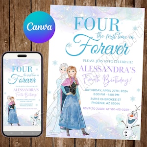 Convite Frozen Convite de Aniversário Frozen Convite Editável em Aquarela Frozen Convites Frozen Cartão Digital Imprimível Frozen