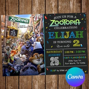 Zootopia Invitation Birthday Party Zootopia Birthday Invitation Zootopia Invite Zootopia Editable Invitation Zootopia Digital Printable Card